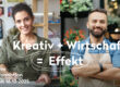 Links sitzt eine Person und zeichnet. Rechts steht eine Person vor einem Blumenladen. Text: "Kreativ + Wirtschaft = Effekt". Unten links: "Creative Transformation Summit 16.10.2025".