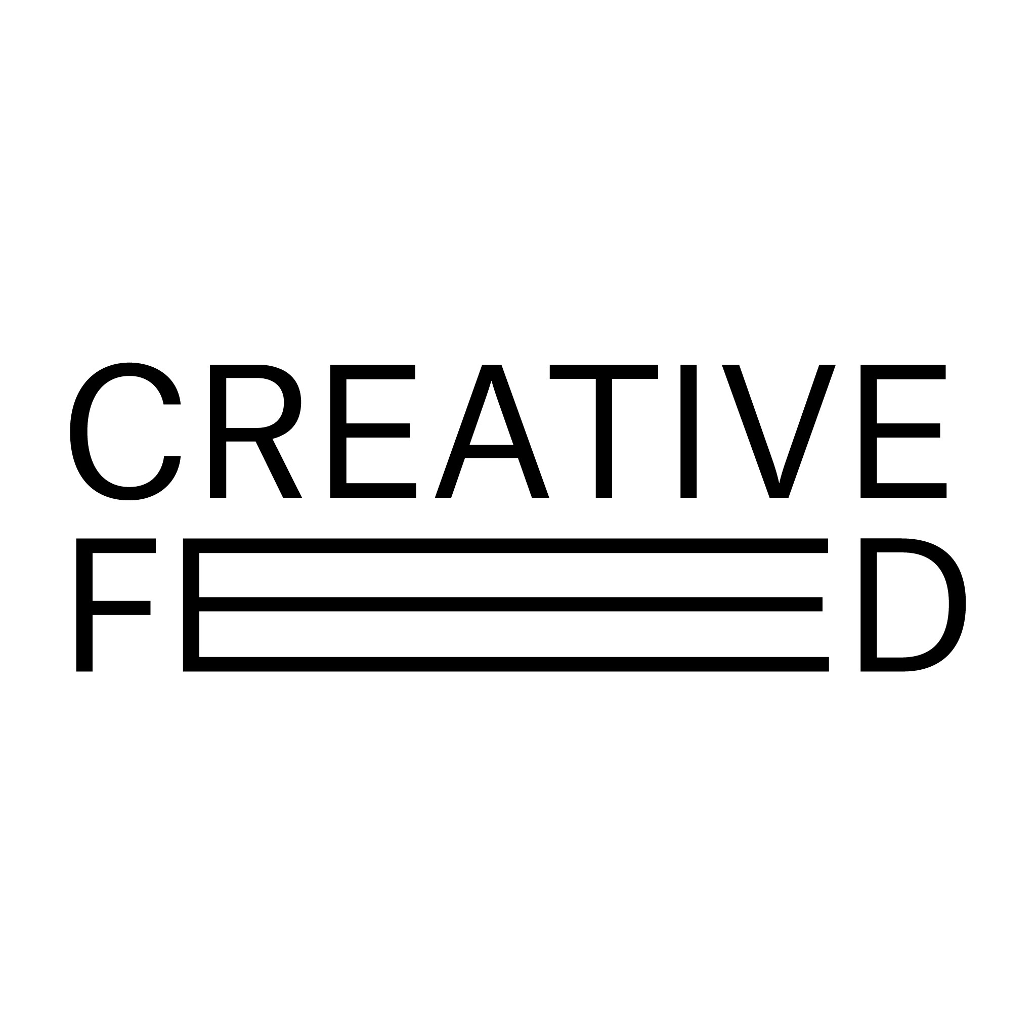 Das Wort CREATIVE ist in Großbuchstaben geschrieben, während das Wort EAT als drei horizontale Linien innerhalb eines rechteckigen Umrisses stilisiert ist, der an die Form des Buchstaben E erinnert.