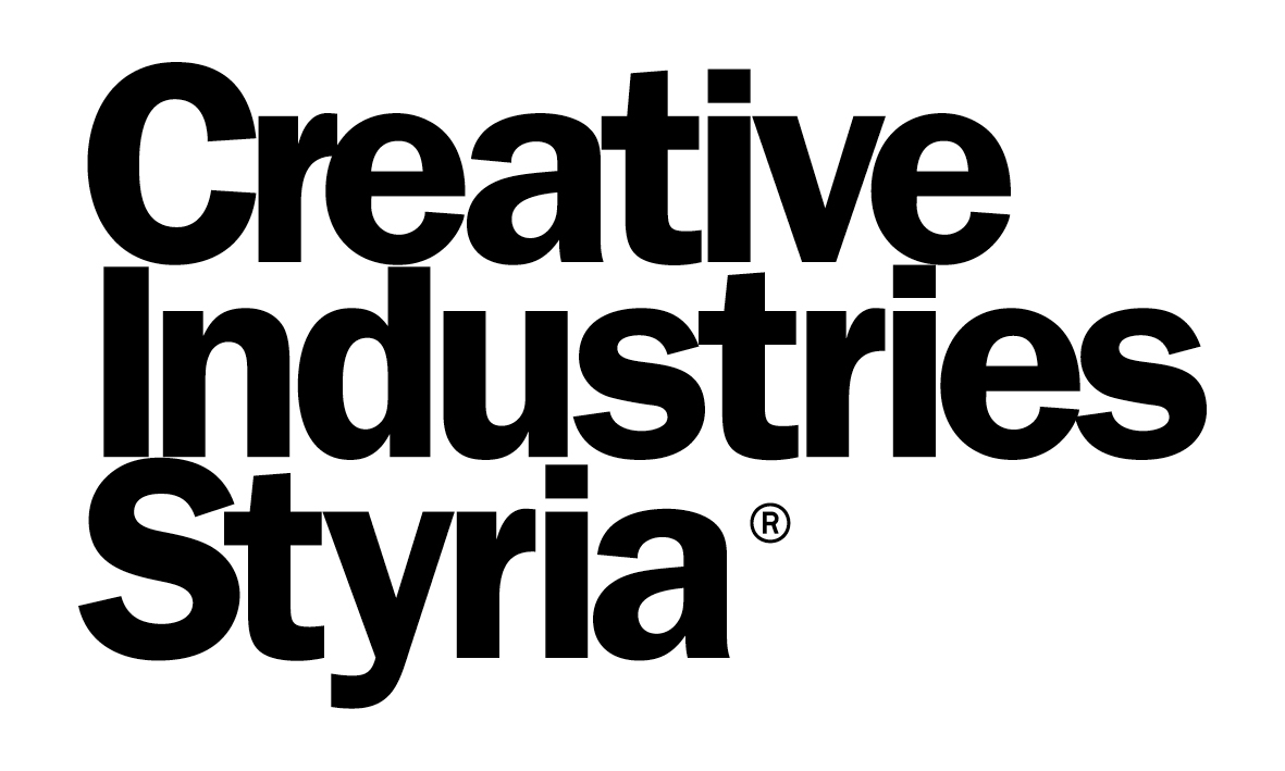 Der fettgedruckte schwarze Text auf weißem Hintergrund lautet Creative Industries Styria mit einem eingetragenen Markensymbol nach Styria.