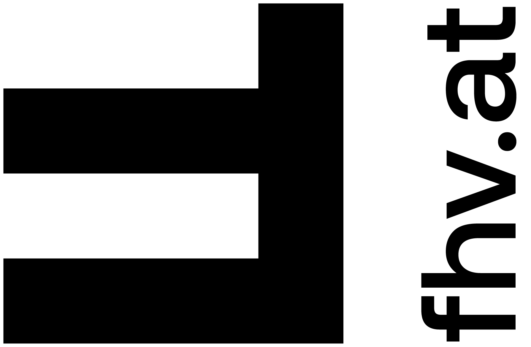 Eine fette schwarze geometrische Form, die einem seitlichen E auf weißem Hintergrund ähnelt, mit schwarzem Text und Symbolen e.t. + > e.t., die auf der rechten Seite vertikal angeordnet sind.