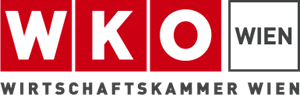 Logo der Wirtschaftskammer Wien mit roten und weißen Blöcken, die rechts die Buchstaben WKO und WIEN und darunter den vollständigen Namen zeigen.
