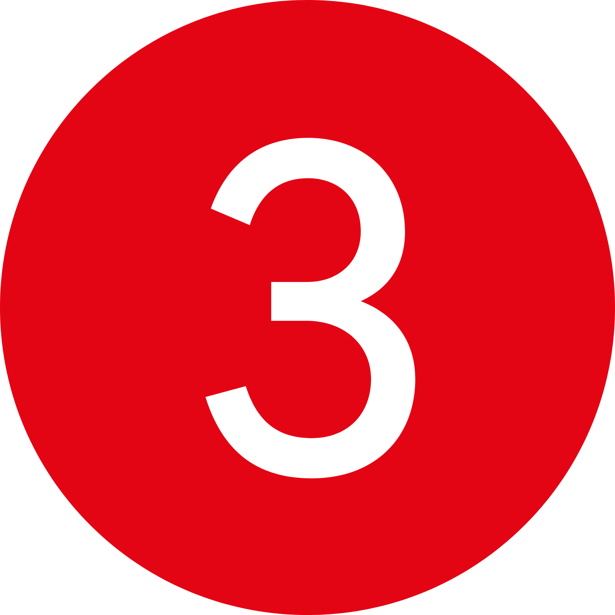 Eine große weiße Zahl 3, zentriert auf einem roten Kreis mit hellgrauem Hintergrund, entworfen für den Creative Transformation Summit.