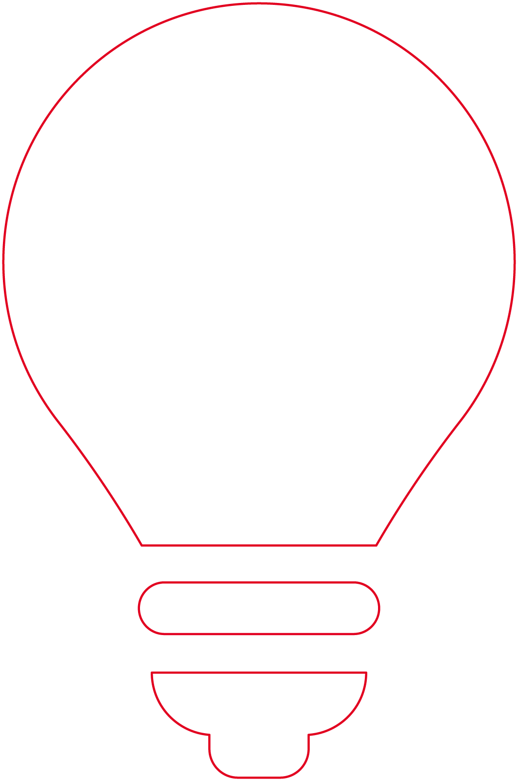 Eine einfache rote Umrisszeichnung einer Glühbirne mit kreisförmiger Spitze und kleinen ovalen und geschwungenen Linien an der Basis, auf weißem Hintergrund - perfekt für die Werbung für den Creative Transformation Summit 2026.
